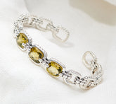 JAI Sterling Silver Olive Quartz Gemstone Cuff, Bracelet 8"